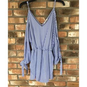 Rebellion Again Blue and White Striped Romper